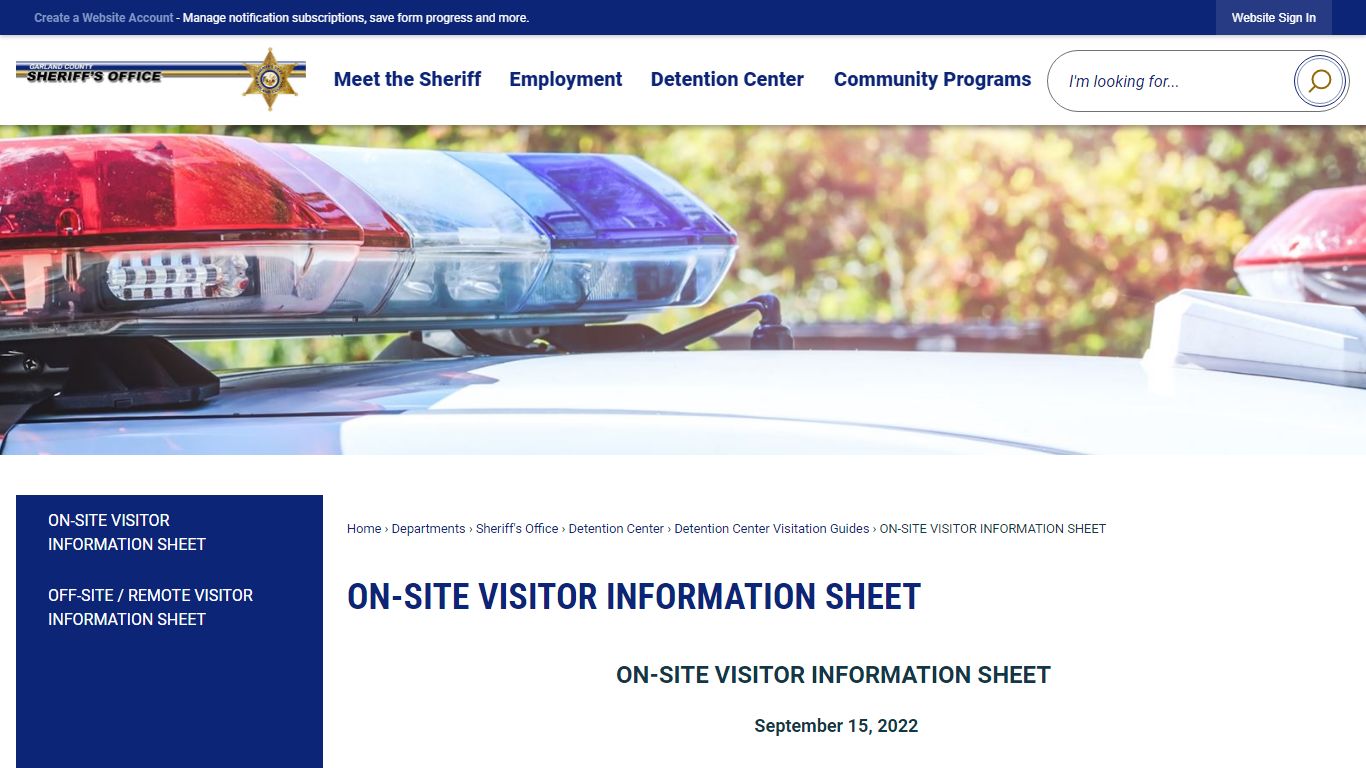 ON-SITE VISITOR INFORMATION SHEET | Garland County, AR
