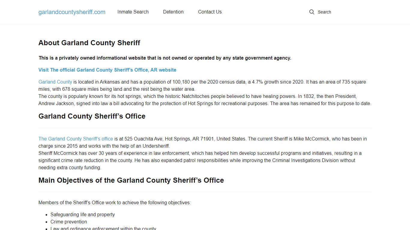 GARLAND COUNTY DETENTION CENTER Visitation Information